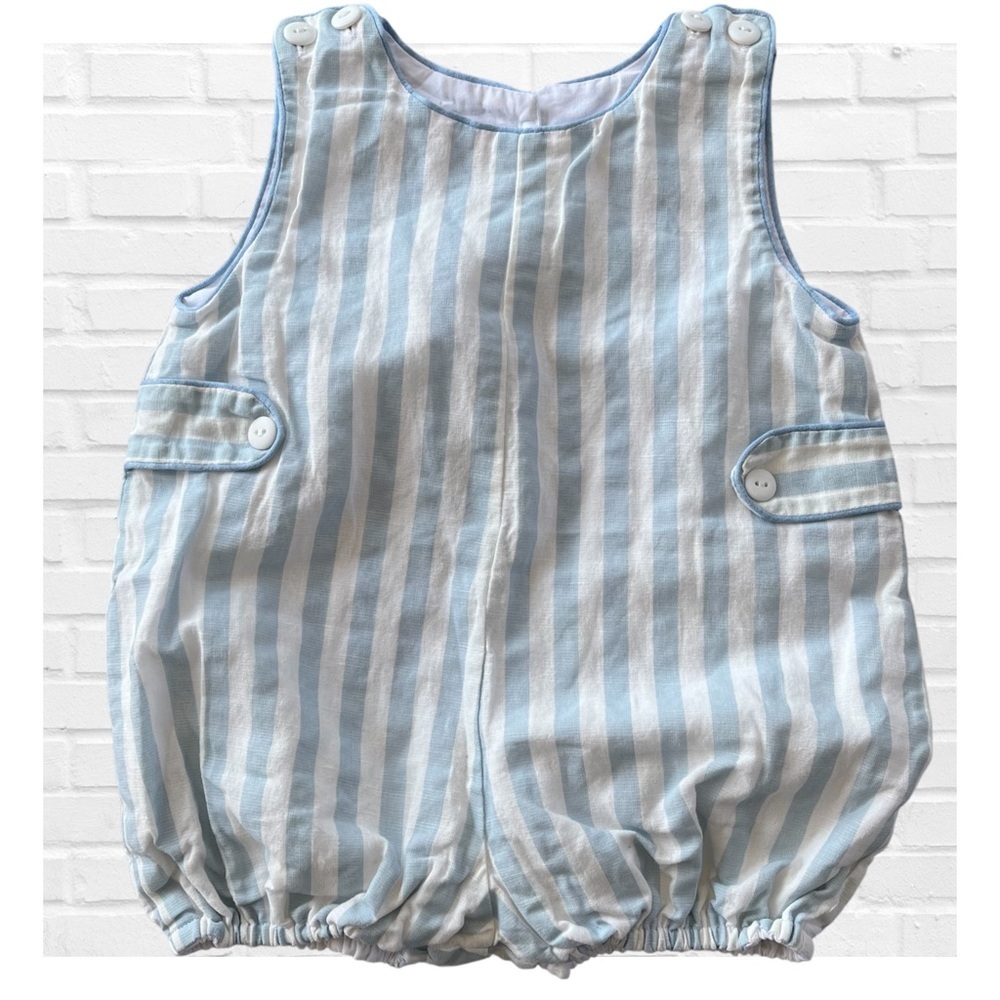 Sal and Pimenta Baby Boy Romper Blue and White Stripes Coastal Old Money Preppy